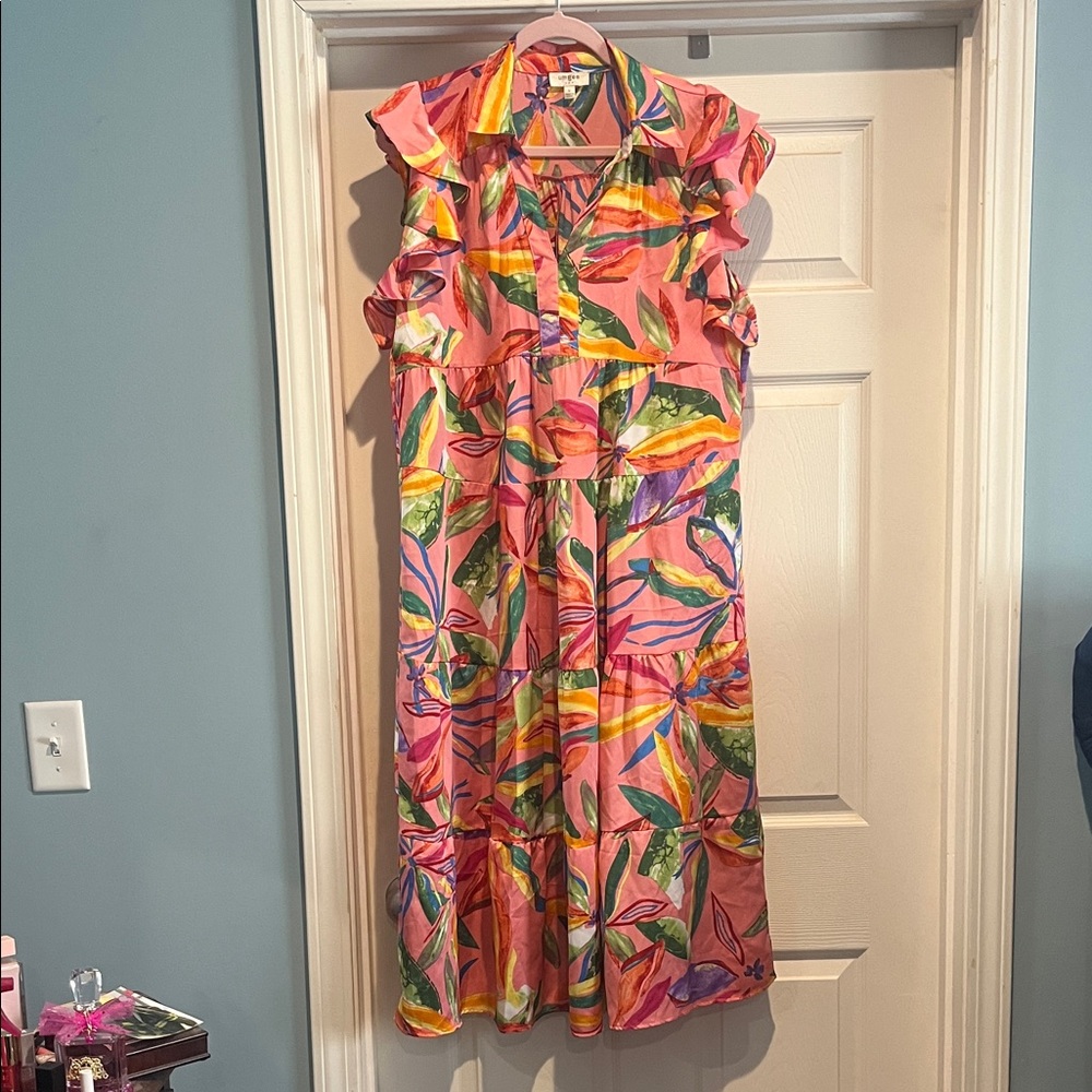 umgee brand, size large, Colorful Floral Ruffle Dress